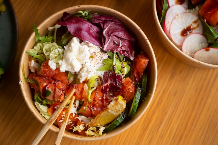 Sticky salmon poke bowl